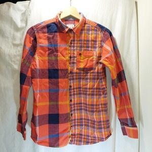 Cat & jack youth button-Up plaid shirt, size XL (16), orange, blue